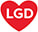 Logo graphic showing a white circle with a pinkish red boarder and a cursive, lowercase 'l' and 'g' inside it.