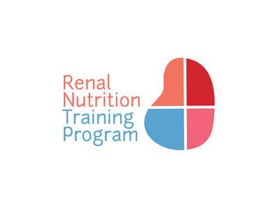 This logo shows a kidney icon divided into four quadrants of four different colors: red, pink, Carolina blue, and peach. "Renal Nutrition" is in peach to the left with "Training Program" in Carolina blue below it.