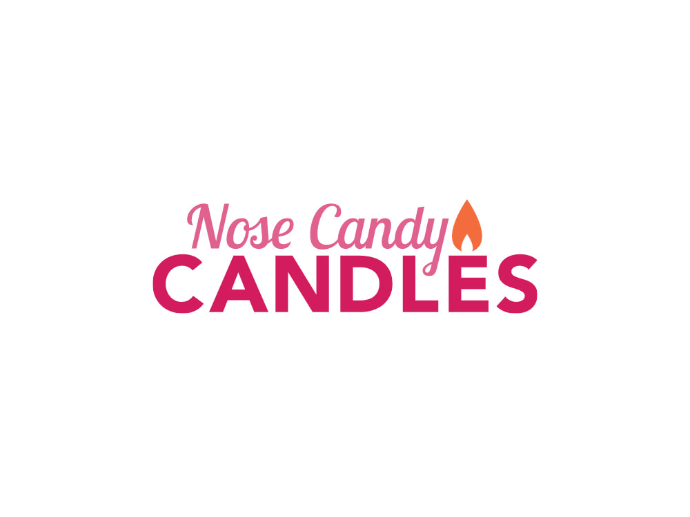 Logo that shows a dark pink, all-capitals “CANDLE” with “Nose Candy” in lighter pink script on top and an orange candle flame hovering above the “E” in “CANDLE.”